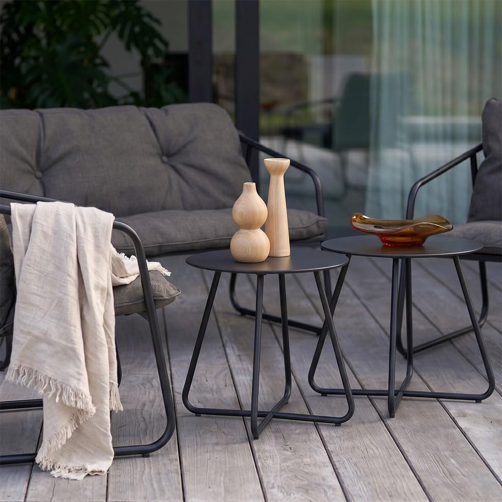 SIEDITI FUORI E DENTRO Set salotto da giardino 5 pezzi in acciaio, set di mobili da giardino con divano 2 posti, 2 poltrone, 2 tavlini e cuscini, salottino da esterno per patio balcone (Grigio Scuro)