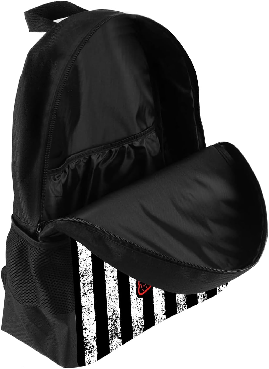 Vintage American Flag Bass Backpack Funny Red Fish Bass Fishing Lure on USA Flag School Bookbag, Black and White Elementary Middle High College School Bag Travel Laptop Daypack Rucksack, 17 Inch