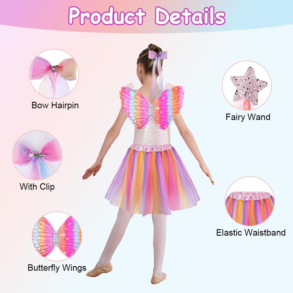 AUYAO 4Pcs Kids Butterfly Wings Costume Set, Fancy Dress Up Butterfly Wings Cape Kids - Image 3