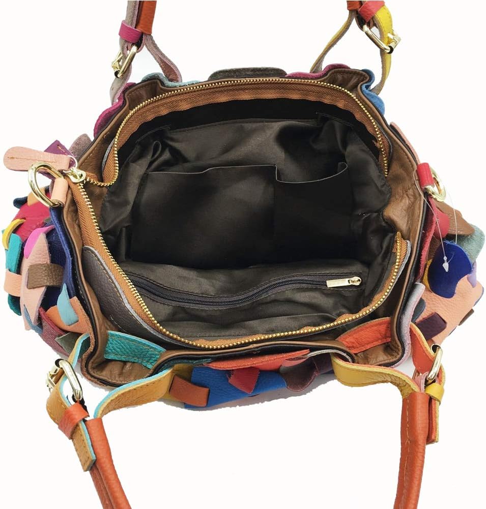 Women Multicolor Hobo Shoulder Bag Leather Random Colorful Splicing Tote Handbag