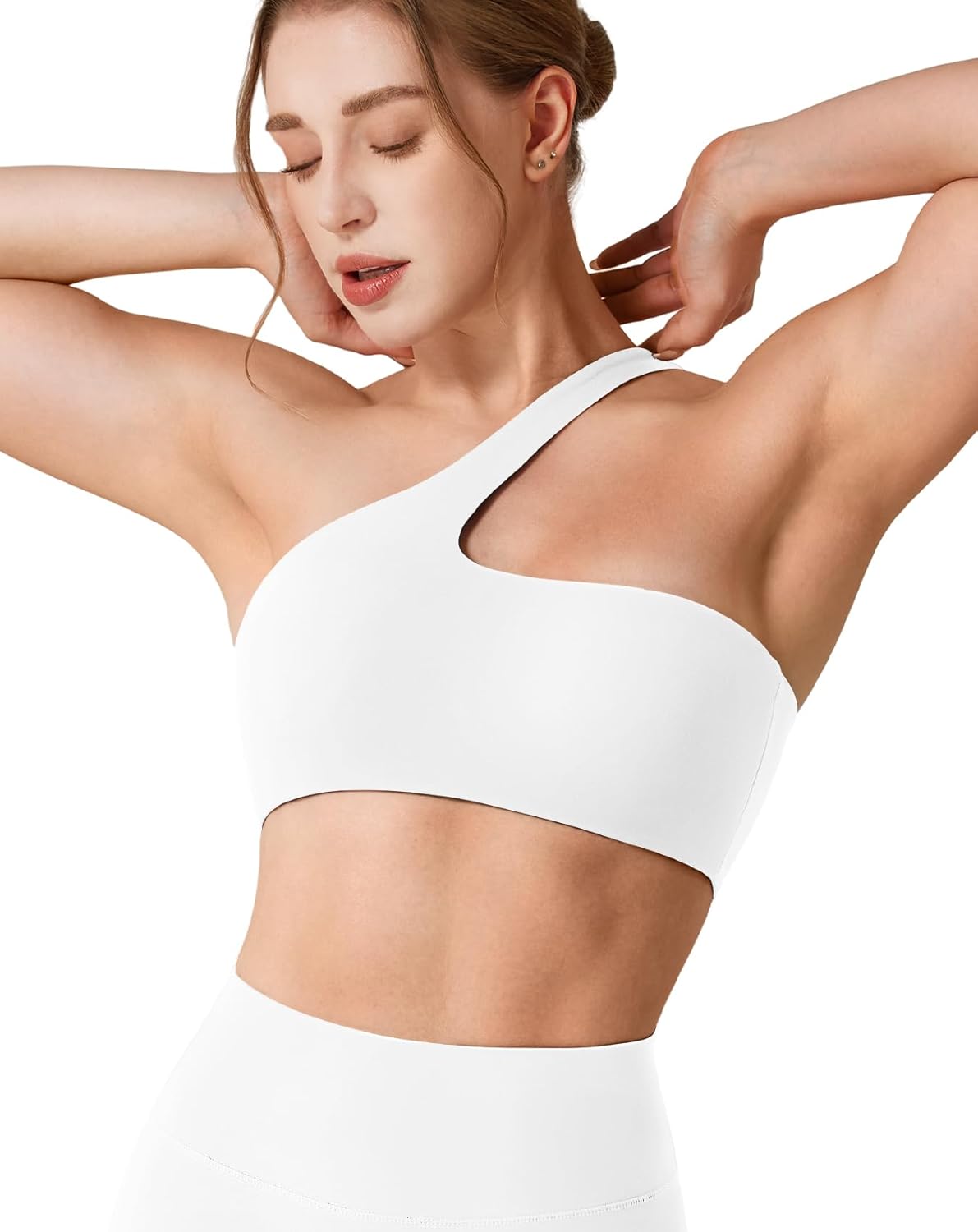 YEOREO Womens One Shoulder Sports Bras Workout Padded Yoga Tops One Strap Low Impact Asymmetrical Petite Claranie Crop Tank