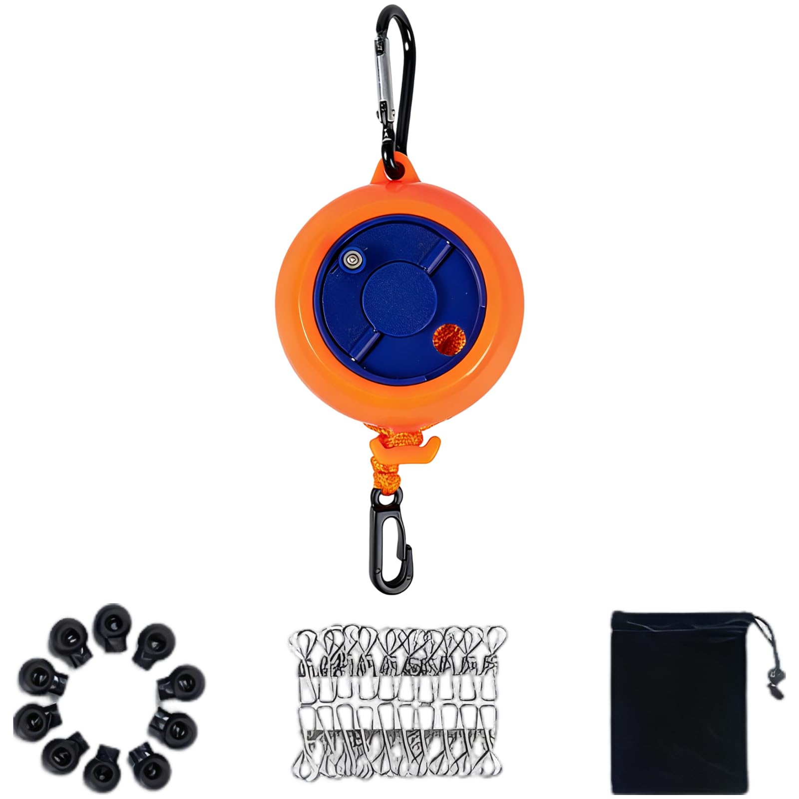 Corde à Linge de Voyage Portable pour vêtements, kit de séchage rétractable avec manivelle, Ensemble Orange pour Camping, 10 Boucles, 20 Pinces et Sac de Rangement, Lot de 3, 32,8 ft / 10 m