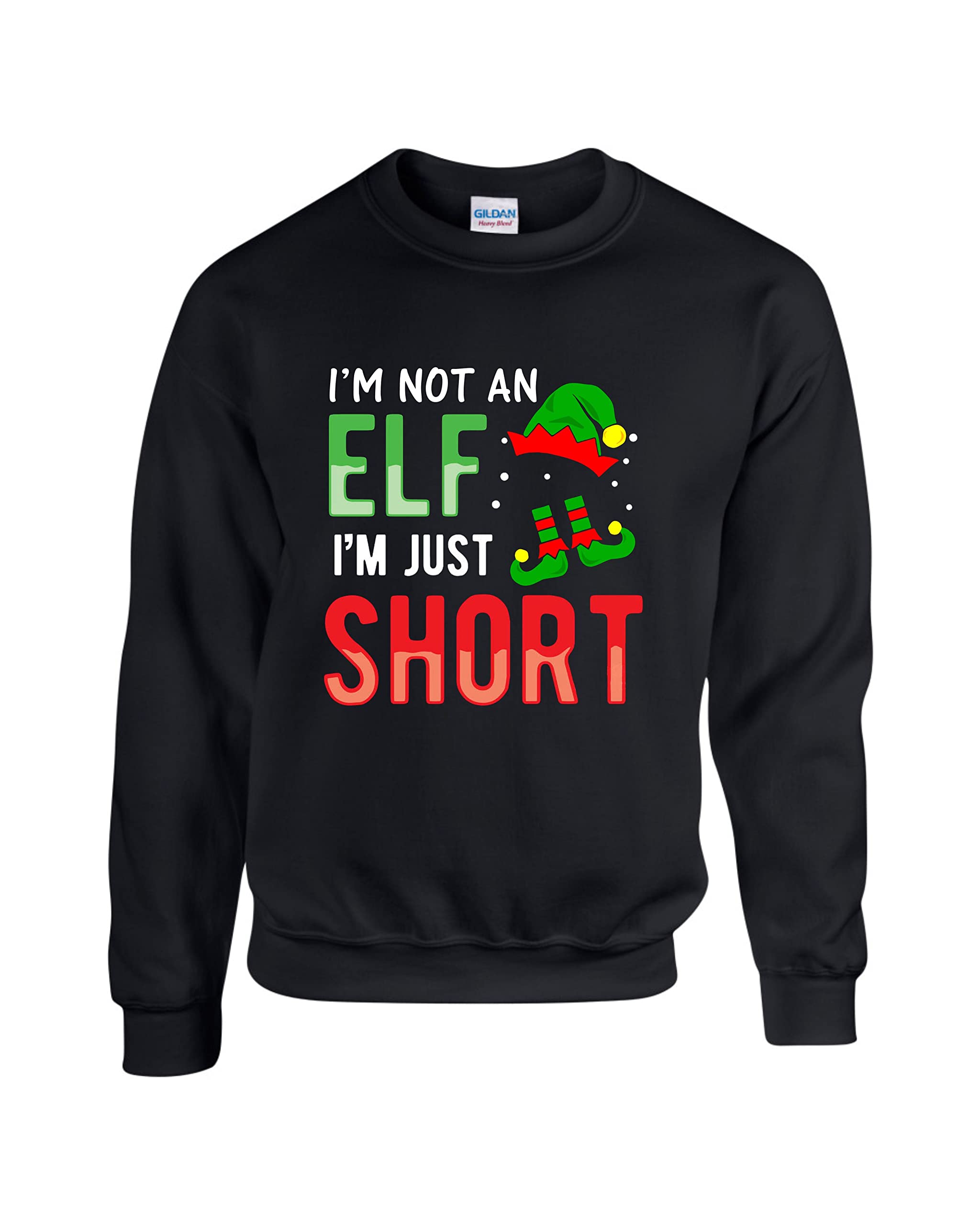 Sweat Humour Noël 'I'm Not An Elf I'm Just Short' - Cadeau Drôle Pour Petits Et Grands - Motifs Lutin Et Flocons
