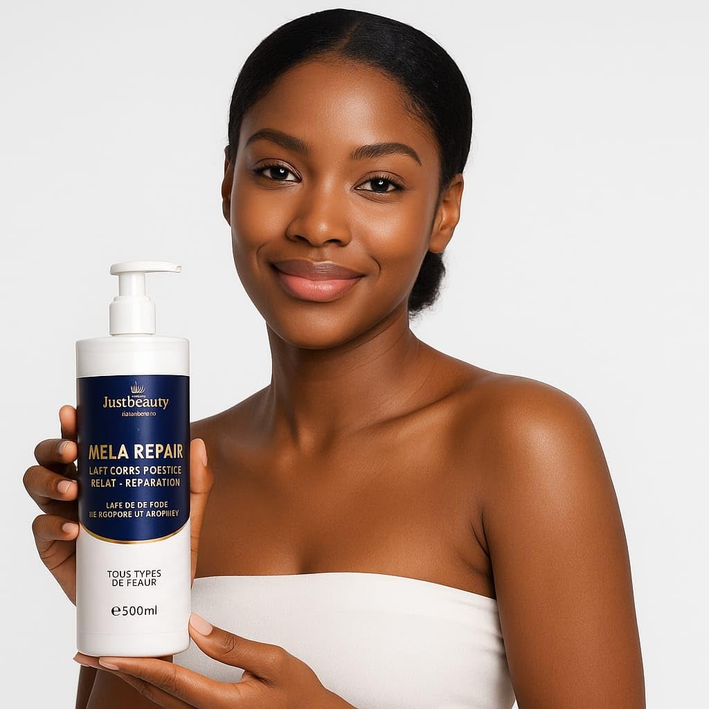 Justbeauty Germany MELA REPAIR - Lait Corps 500 ml – Soin pour Zones Sombres, Taches du Corps & Teint Irrégulier – Peau Plus Uniforme
