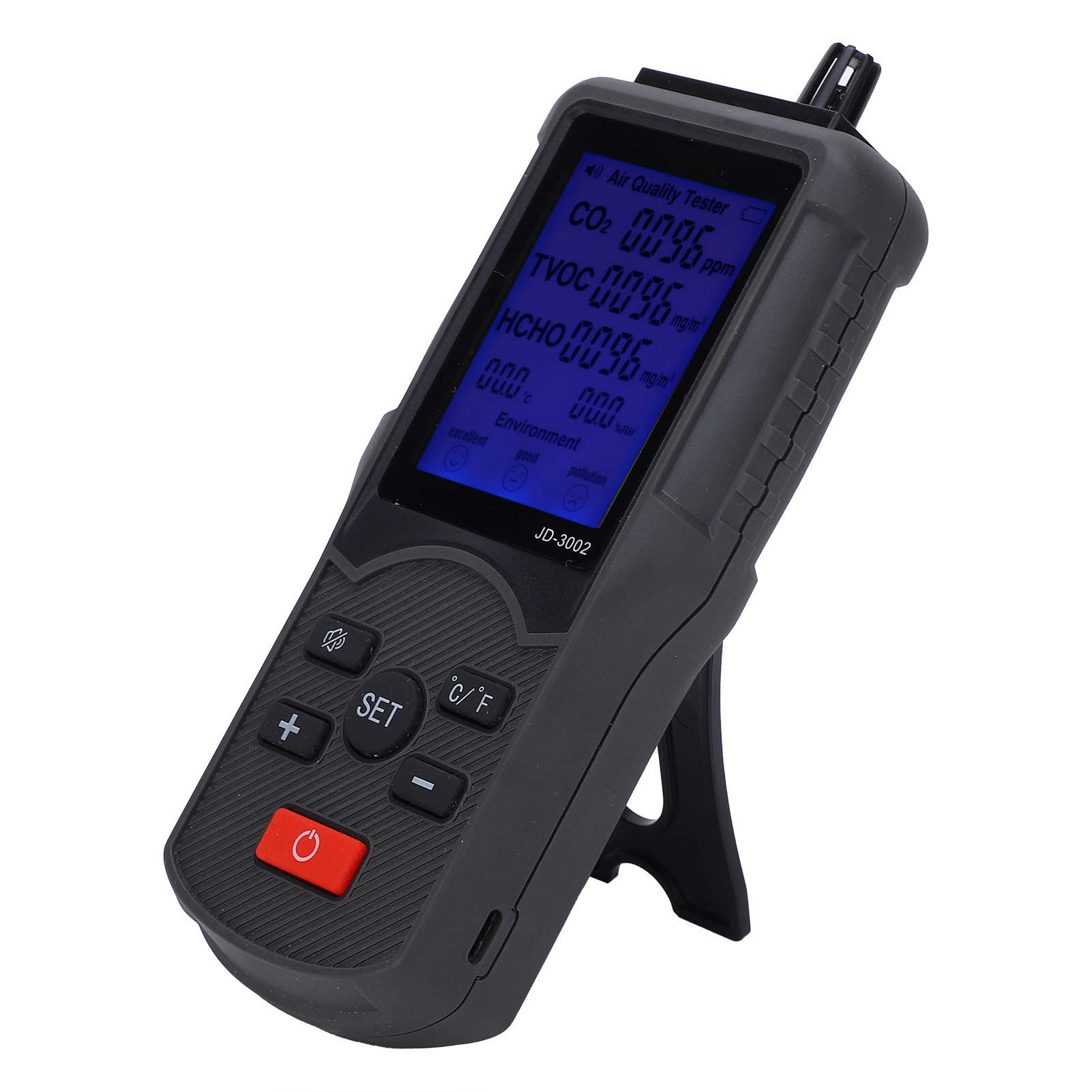 Jiawu Monitor de Calidad del Aire Industrial Detector de CO2 TVOC HCHO con Temperatura y Humedad - Analizador de Gas Integral para el Taller de Fábrica de Oficina en Casa JD-3002