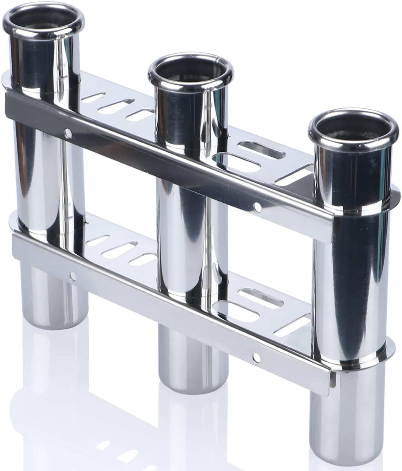 3 Tubes Fishing Rod Holder for Boat, 304 Stainless Steel 3 Tubes Linked Fishing Rod Rack Wall-Mounted Fishing Pole Holder with Tools Storage for Marine Boat Yacht RV