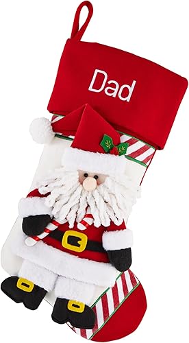 Let's Make Memories Calcetín de Navidad personalizado, familia de bastones de caramelo, medias para la familia, bordados, felpa 3D, decoración de