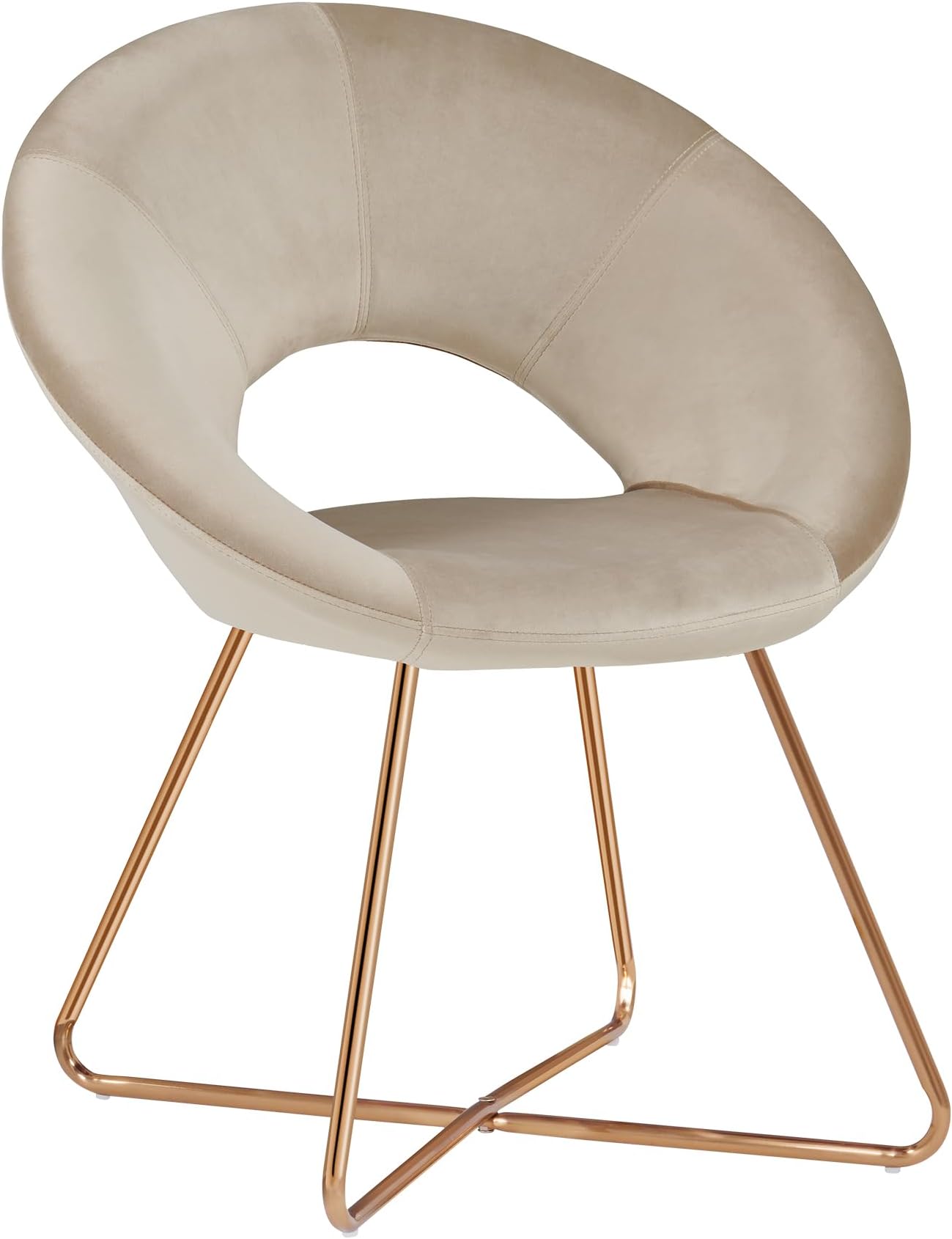 Dining Chair Upholstered Armchair Velvet Room Furniture Lounge Chiar with Gold Plating Metal Legs,Beige
