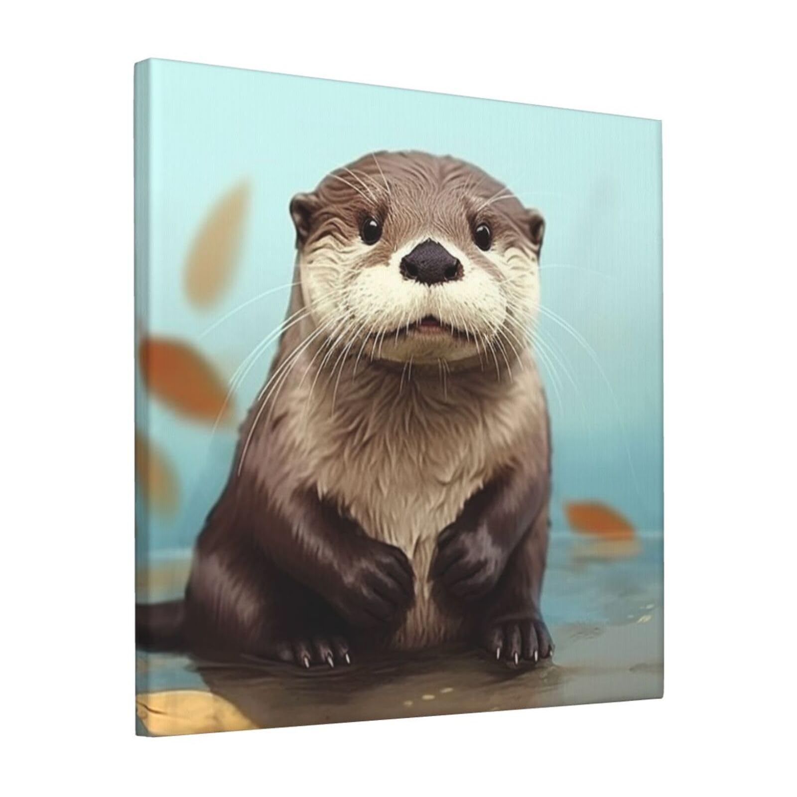 KLOPH Cute otter Canvas Wall Art for Living Room 12"x12" Modern Artwork Painting for Bathroom Hanging Canvas Prints Aesthetic Wallart for Bedroom Kitchen Office Wall Decor