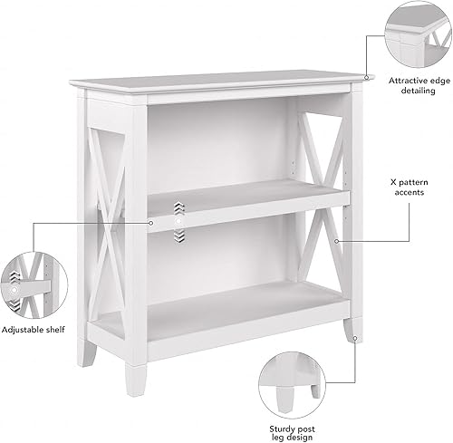 Miniatura 4 de Bush Furniture Key West - Estantería pequeña de 2 estantes de 30 pulgadas de alto, roble blanco puro (KWB124WT-03)