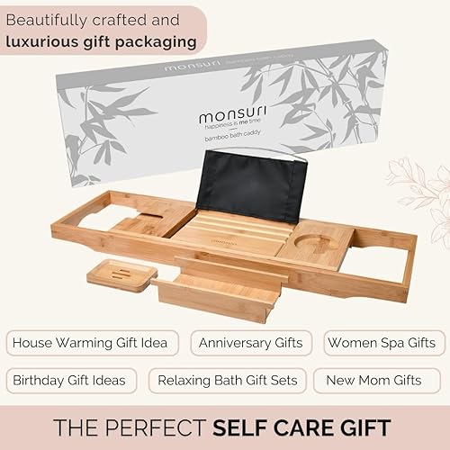 Miniatura 5 de Bandeja de baño para bañera: bandeja de bañera de bambú expandible con soporte para copa de vino y soporte para libros. Accesorios de baño