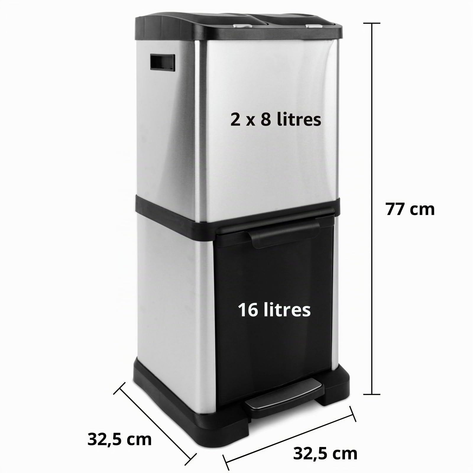 KARAT | Bac de Recyclage Moderne | Collecteur Unique | Meilleur Rapport qualité-Prix | Recyclage des déchets | Écologique et Durable | Acier Inoxydable, James | 3 Compartiments | 32 litres