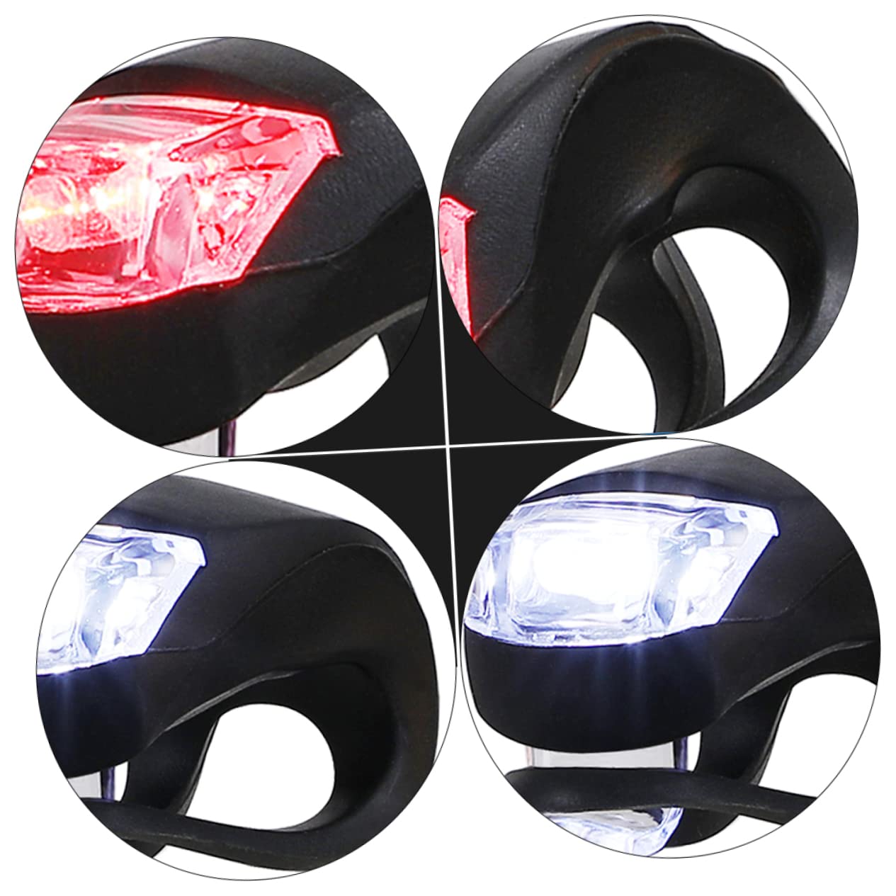 GOOHOCHY Bike Lights Set 10pcs Cycling Front Rear Headlight Tail Lights Waterproof Sturdy Black White for Safety Riding