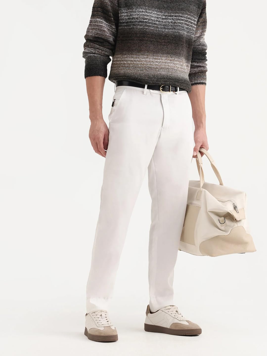 Rare Rabbit Men's Ugo White Cotton Blend Plain Regular Fit Trouser 1