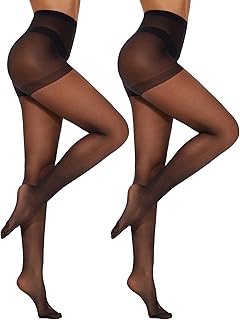 CozyWow 2 Pack Sheer Pantyhose for Women, Ultra Thin Control Top Tights, 20 Denier Hosiery Stockings with High Waist