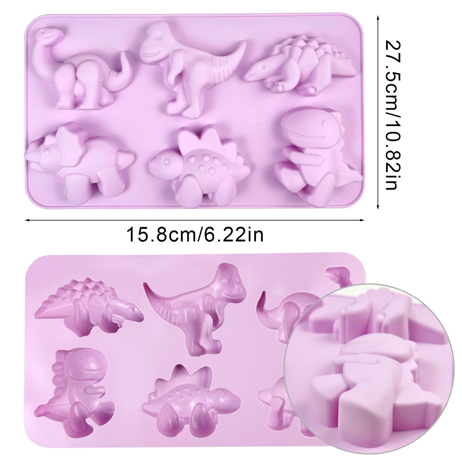 2 Dinosaurier Silikonformen – Backofen-, Gefrier- & Spülmaschinenfest, Blau & Rosa, Für Kuchen, Eis & Seife