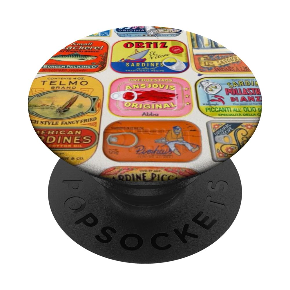 Retro European Summer Sardine Fish Label Scrapbook Vintage PopSockets Adhesive PopGrip