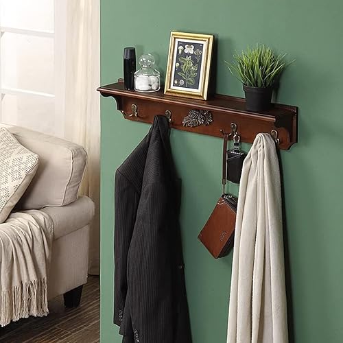 Miniatura 2 de Perchero de pared con estante de madera con 8 ganchos de metal, ganchos de pared para abrigos, sombreros, toallas y ropa