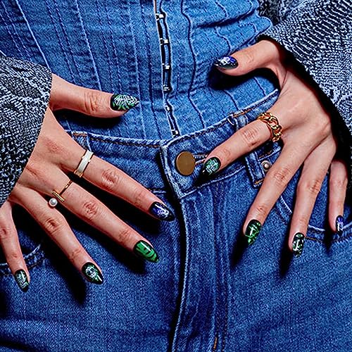 GLAMERMAID Black Emo Press On Nails Short Almond, Handmade Soft Matte Gel Fake Nails with Gothic Snake Skull Ghost Design, Round Oval Stick Glue on Nails Kit for Women, Reusable Acrylic False Nail Set — view 5