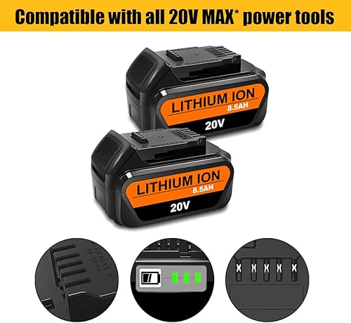 Miniatura 6 de Paquete de 2 baterías de alta capacidad de 20 V 8.5 Ah para Dewalt 20V Max XR 8.0Ah 7.0Ah batería DCB207 DCB208 20 voltios Max Litio Ion Batería