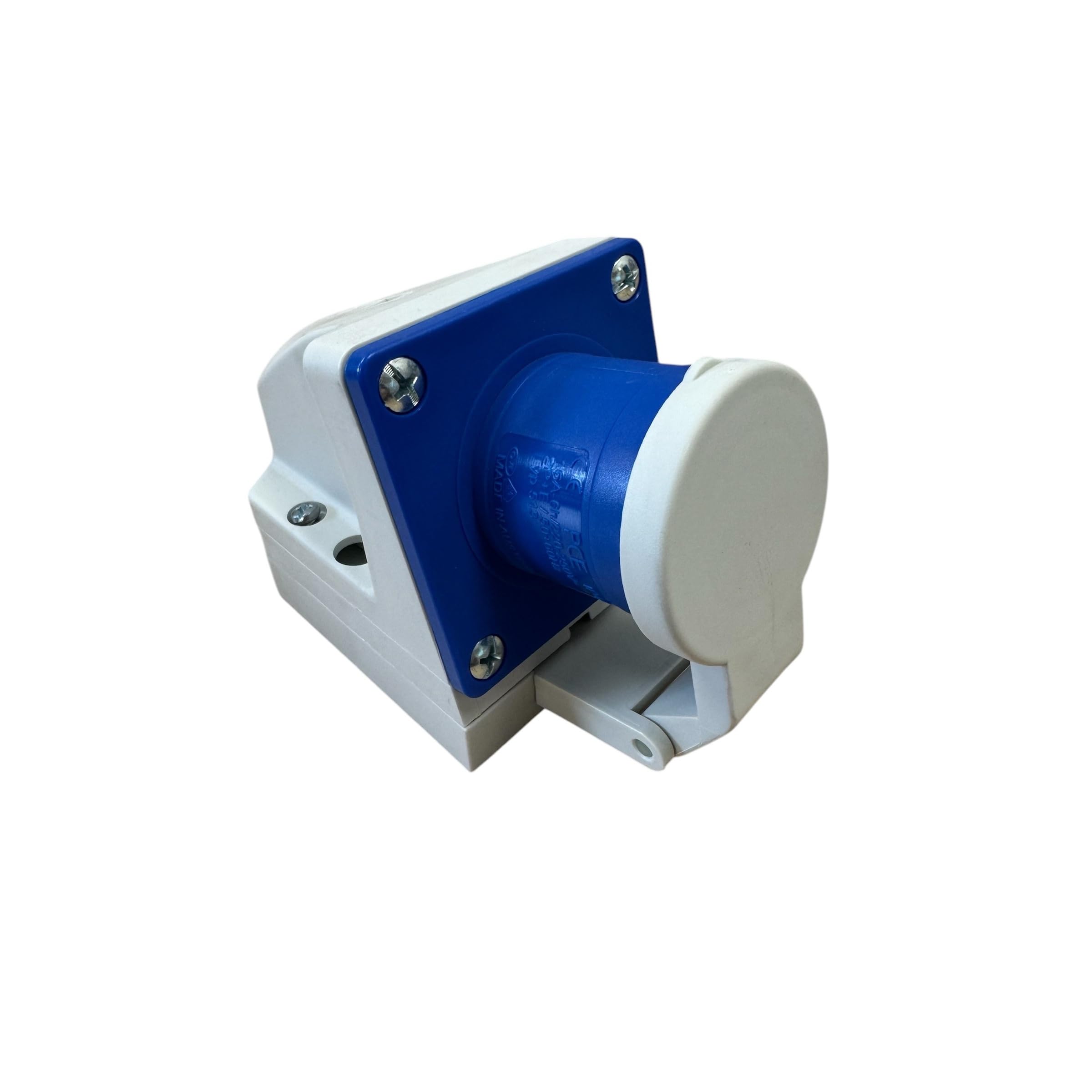 TEW PCE 16A 3 Pin (2P+E) Blue IP44 Industrial Appliance Inlet with Lid 240V - TEW513-6D