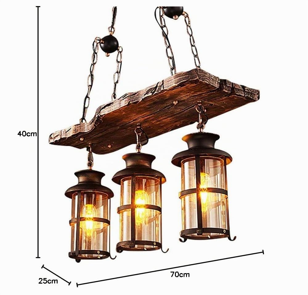 Lámpara Pendiente de La Vendimia de Metal Negro Lámpara de Techo de Vidrio Industrial y Madera Rústica Candelabros Altura Ajustable Para E27 Bombilla Para La Cocina Habitación Salón Lámpara Colgante