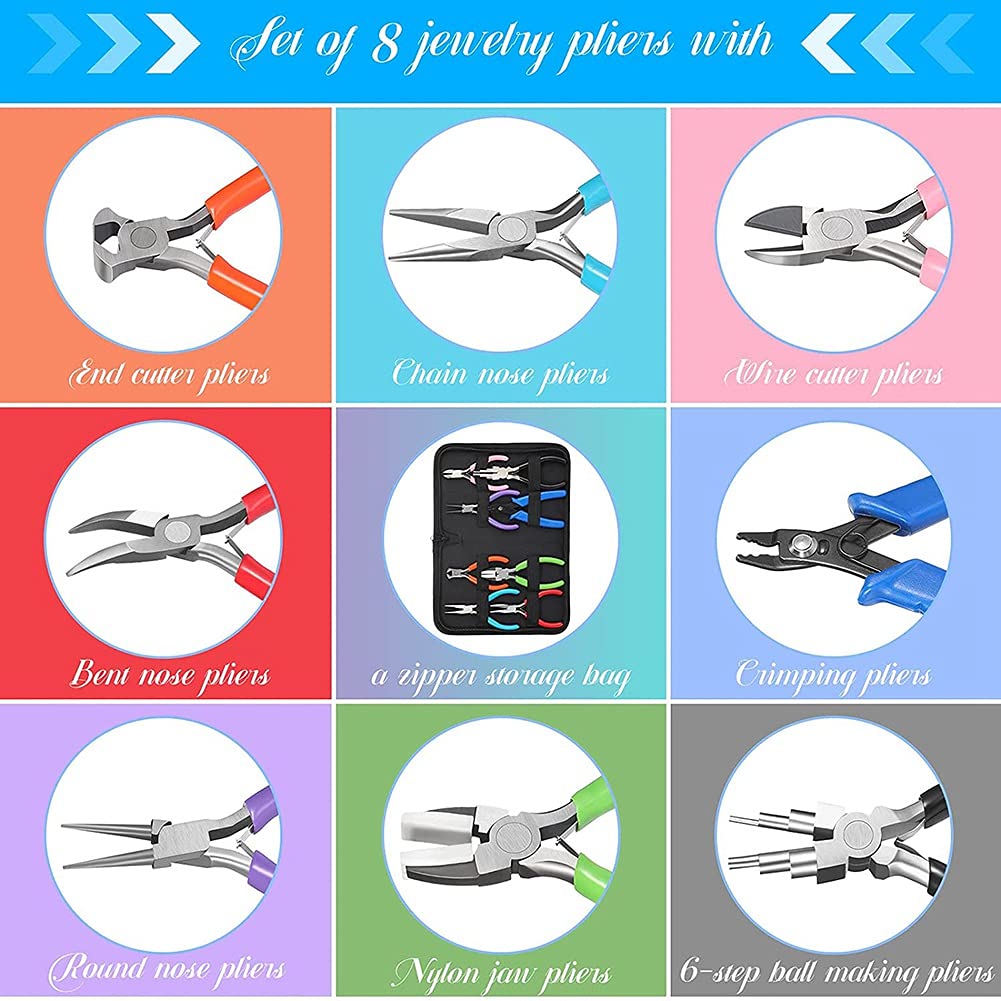 Set di 8 attrezzi per gioielli, pinze, pinze rotonde, pinze da forno in nylon per gioielli fai da te