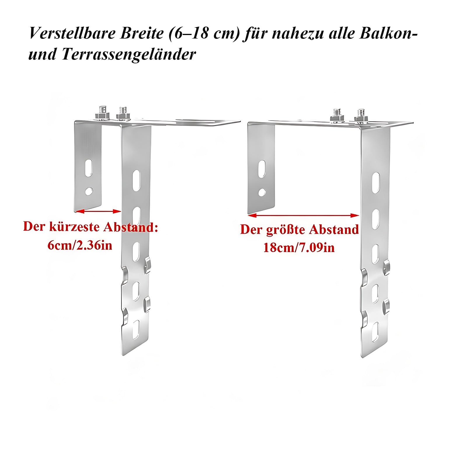 Supporto di montaggio per pannello solare, larghezza regolabile (6-18 cm), in acciaio inox 304 e morsetto universale per pannello solare, per centrali elettriche da balcone e ringhiere (4 pezzi)