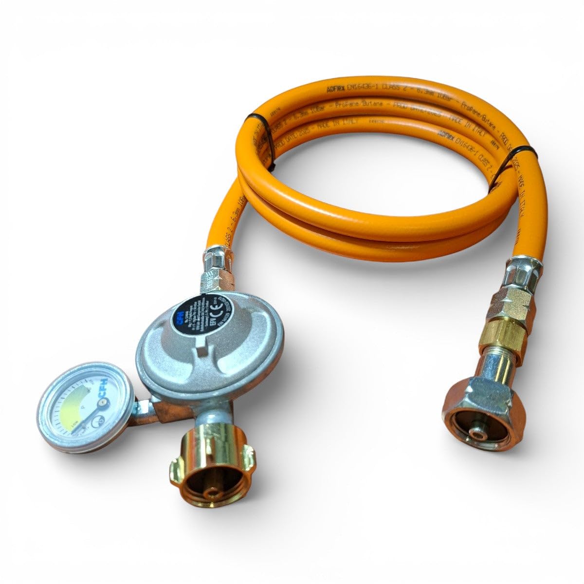 Regolatore di pressione del gas propano con manometro e tubo da 0,8 m, regolatore GPL da 50 mbar x collegamento sinistro 21,8 mm, misuratore di livello, barbecue, campeggio e uso