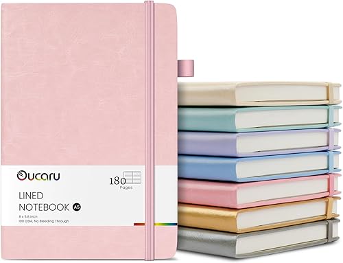 Oucaru Cuaderno rayado, paquete de 8, 180 páginas, diarios A5 para escribir, papel grueso de 100 GSM, cuadernos pequeños diarios para mujeres y