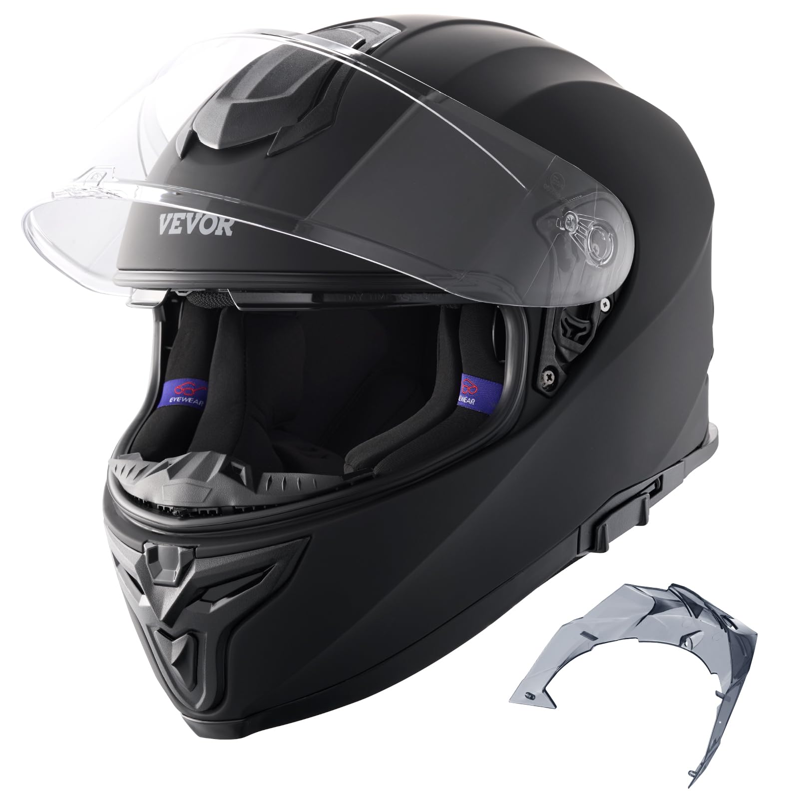 VEVOR Casque de Moto intégral, Casque ABS et Haute densité, avec Emplacement Bluetooth et Lentille Interchangeable, Casque Motocross Confortable approuvé Dot, pour Jeunes et Adultes, XL(57-​58cm)