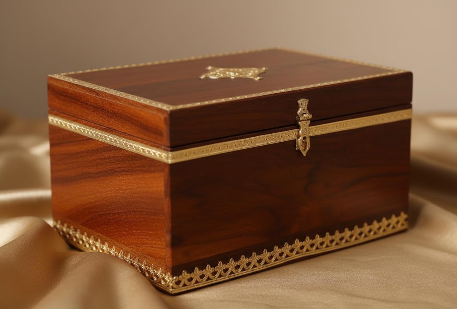 Hand Brass-Filled Wooden for Good Luck| Jewellery Box| Handmade Decorative Case Girls, Necklaces, Gold, Storage, Cash, Money, Wedding Gift| Stylish| Traditional Boxes-image-0