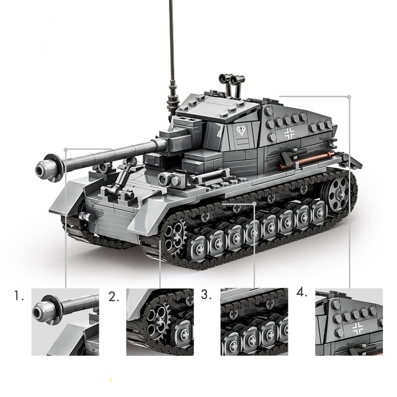 Technik Tank Bausteine für Dicker Max Jagdpanzer, 632 Klemmbausteine WW2 Armee Tank Modellbausatz