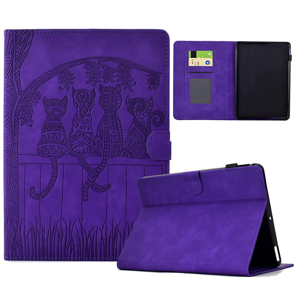 Schutzhülle für Kindle Paperwhite (12. Generation) 2024 (Farbe: Violett), Katzenmuster, Leder, Brieftasche, Klappetui, Rückseite