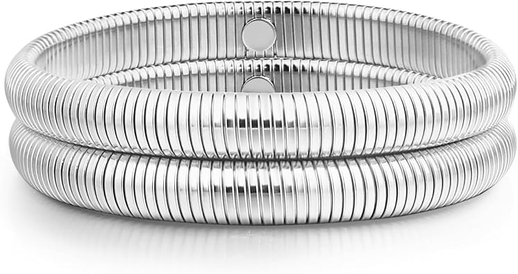 Gold Bangle multi-layer Bracelets for Women Stretchy Stainless steel Link Chain Flexible Wide Wristband Bracelets
