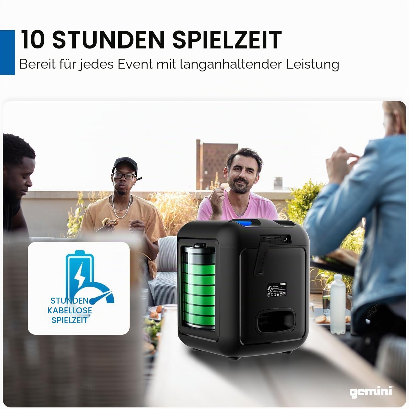 Gemini Sound GGO-Serie – GGO-650L tragbare Bluetooth-Boombox – 100W- und 200W-Modelle, LED-Partybeleuchtung, TWS-Kopplungsfunktion, Funkmikrofon, aufladbarer Akku, USB, AUX, Laufzeit von 10 Stunden