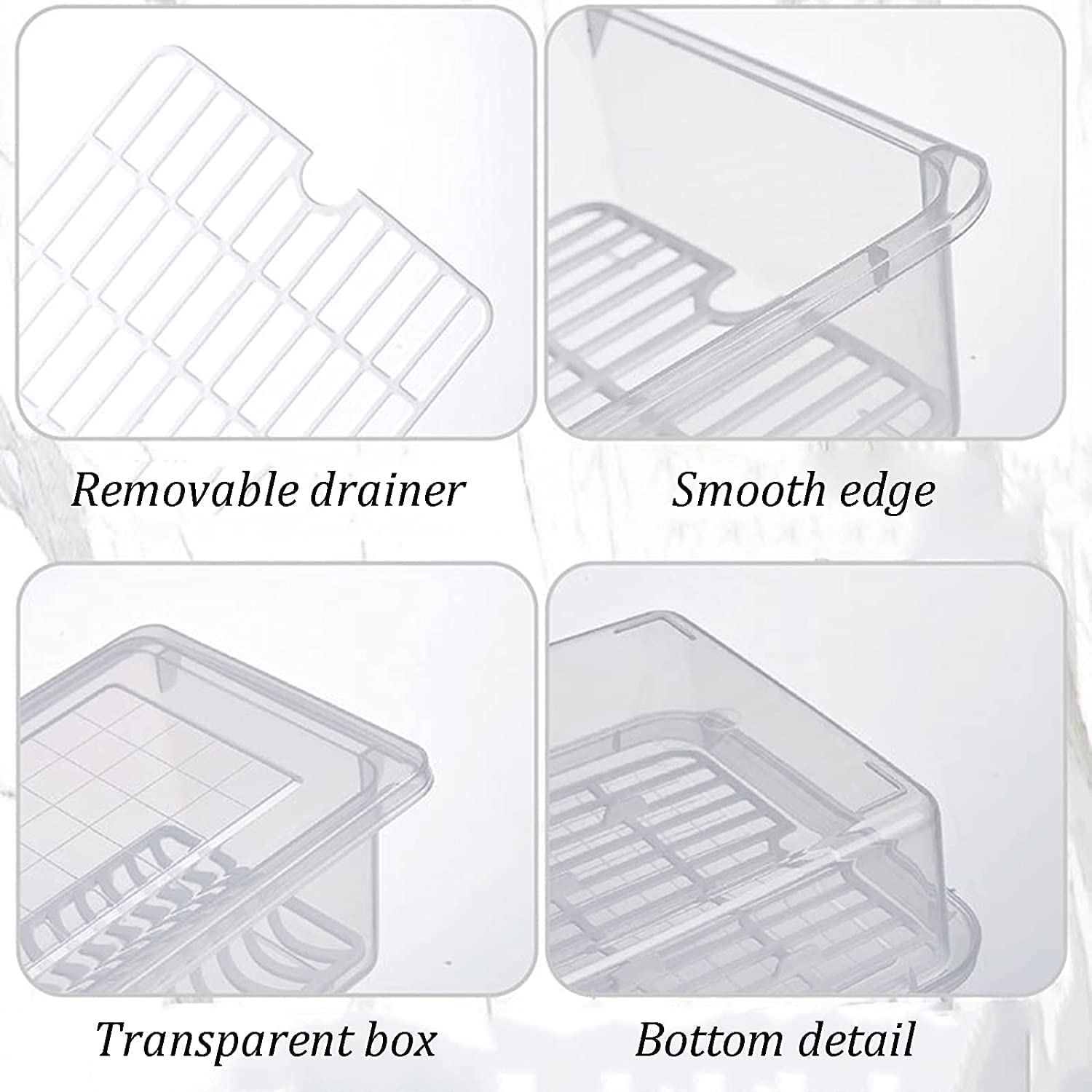 Raawan Cajas de almacenamiento para refrigerador (paquete de 6), organizador de refrigerador con placa de drenaje extraíble y tapa, bandeja de almacenamiento portátil apilable para mantener fresco