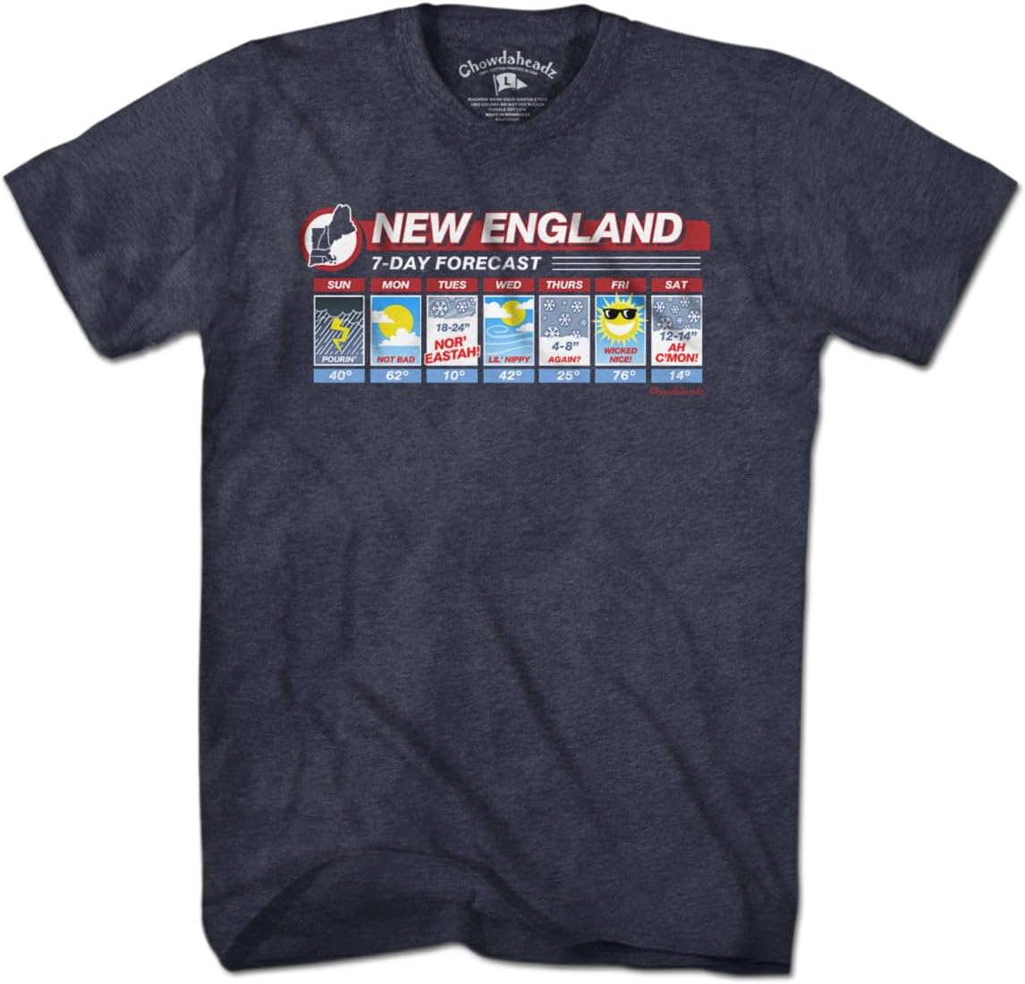 Chowdaheadz New England Weather T-Shirt - Unisex Vintage Tee Soft Cotton Blend