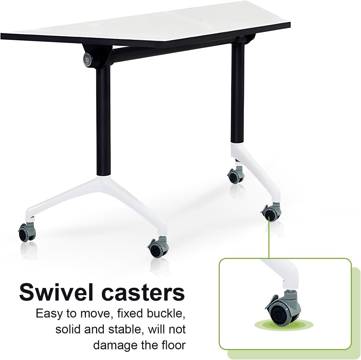 Folding Conference Table with Wheels,Modular Conference Room Tables,Modern T Shaped Training Table for Office Meeting,Flip Top Mobile Training Table Seminar & Collaboration Spaces (6, White, L47.2in)