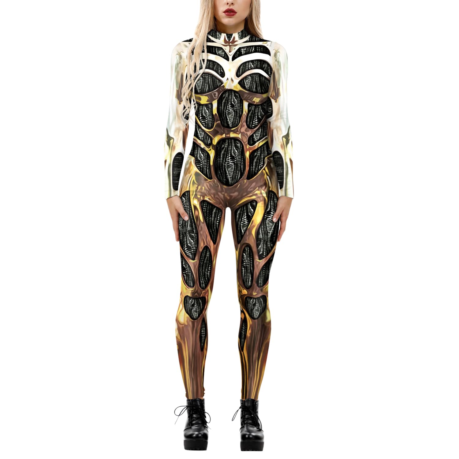 LAEMILIA Women Men Robot Punk Jumpsuit Catsuit 3D Printing Cosplay Costumes Halloween Bodysuit Role Playing Carnival Party