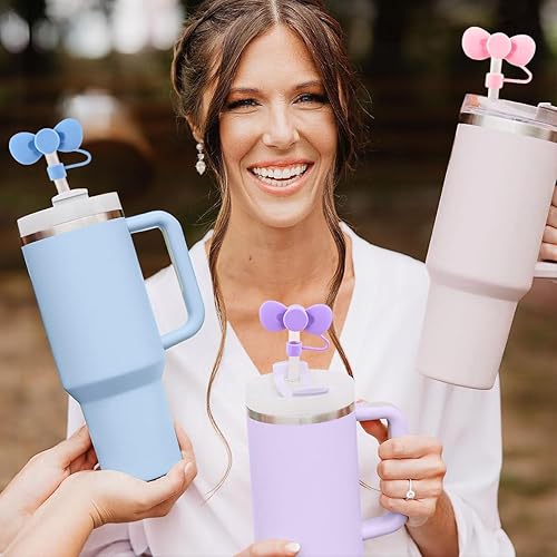 Miniatura 5 de Oiurydntw Tapa de popote para copa Stanley, 3 piezas de bonitos adornos de pajilla, accesorios compatibles con vaso Stanley Cup de 30 y 40 onzas,