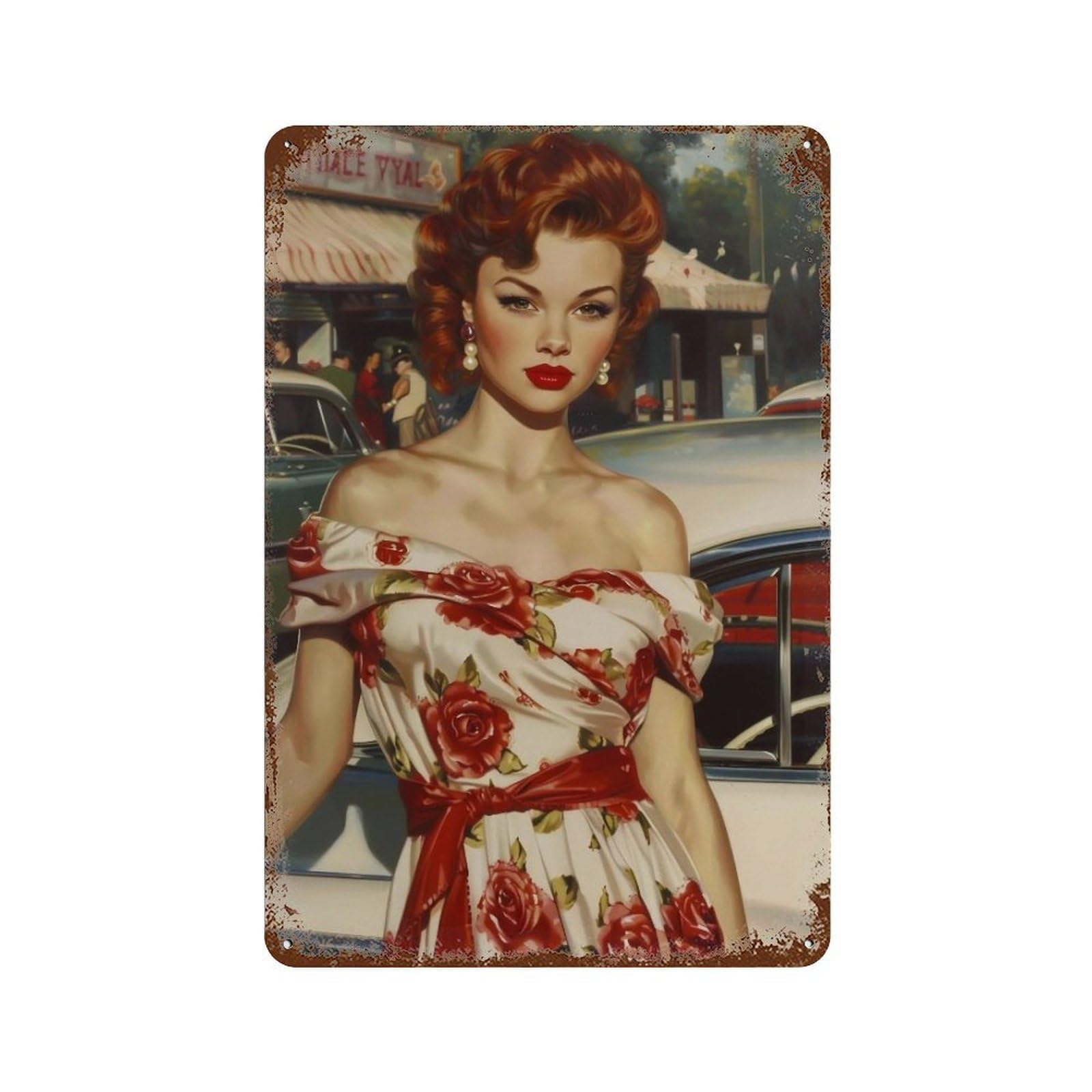 HDURYEYRYY 1950s Roadside Pin Up 03 Wall Retro Iron Vintage Art Metal Tin Sign Poster Modern Home Cofffee Club Art Bar Shop Decor 30x20cm