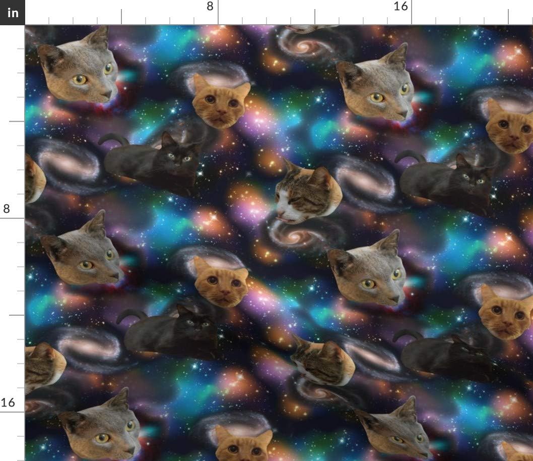 Spoonflower Fabric - Galaxy Cats Space Kitties Funny Animals Stars Printed on Cotton Poplin Fabric by The Yard - Sewing Shirting Quilting Dresses Apparel Crafts