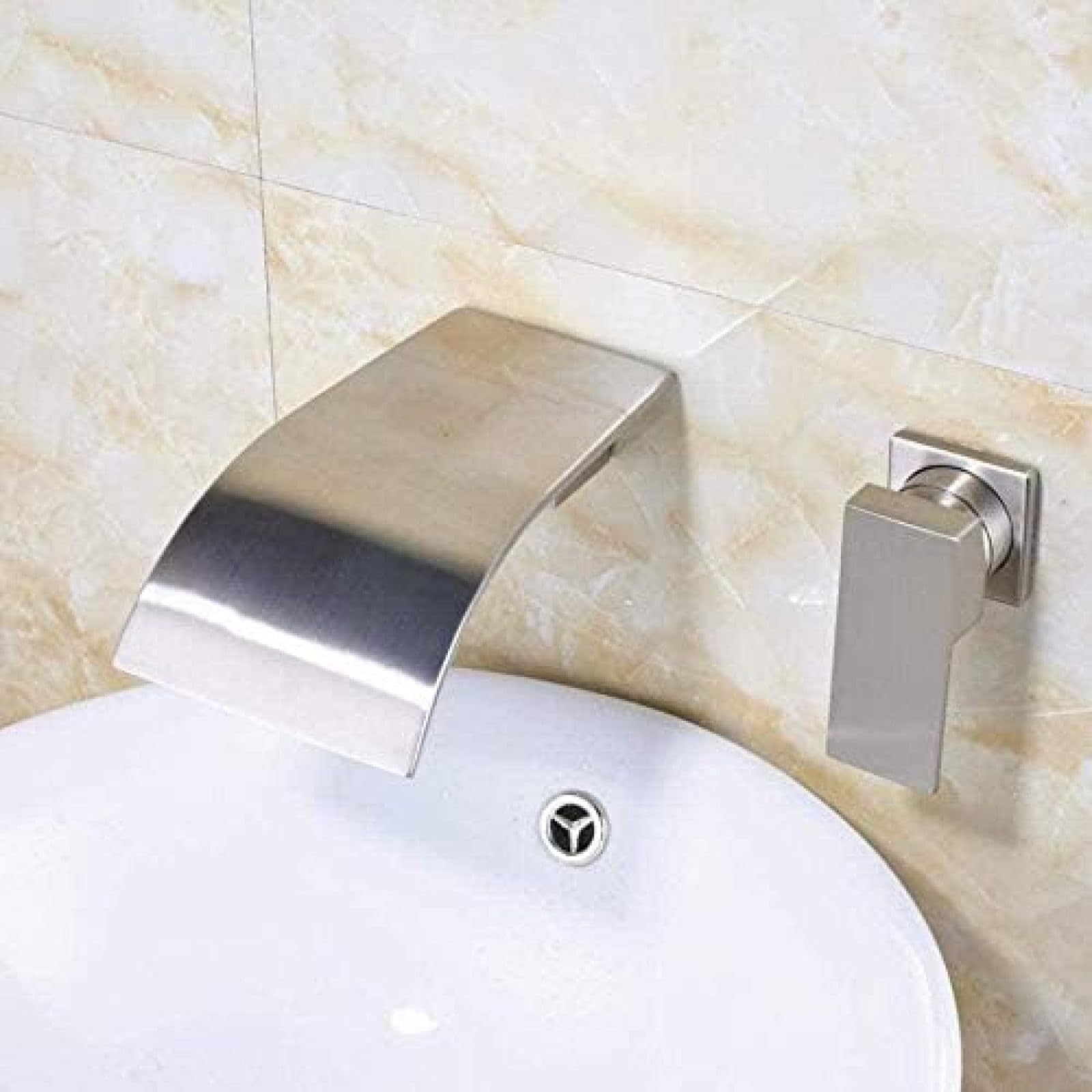 Grifo De Ducha En Cascada Con Grifo Monomando Para Lavabo De Baño, Níquel Cepillado
