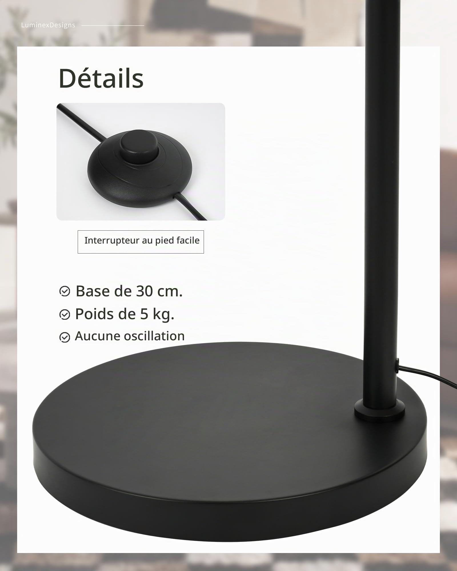 Lampadaire sur Pied Salon Arc Moderne Noir 204 cm E27 Incluse OVEL FL02