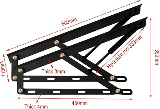 1 Pair Heavy Duty Hydraulic Bed Mechanism Bed Storage Lift, Gas Spring Bed Storage Lift Kit, Bed Lift Support, Folding Lift Up Spring Hinges for Storage Bed Box or Sofa Bed, 7 Sizes(Black,60cm/2ft)