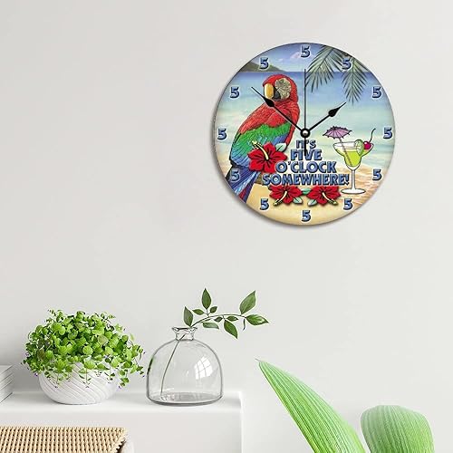 Miniatura 5 de ArogGeld Reloj de pared de 5 O'Clock Somewhere - Reloj redondo de madera para casa de playa, 10, silencioso, sin tictac, batería de cuarzo, granja,