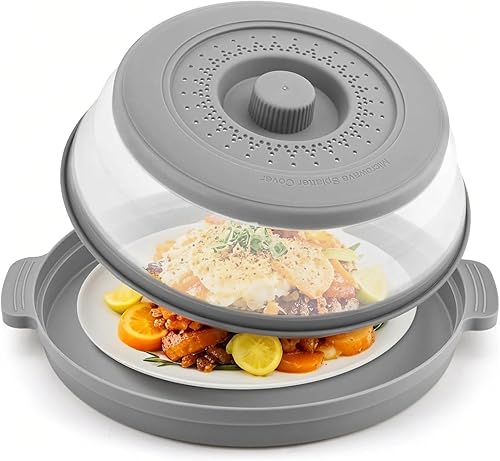 Cubierta para salpicaduras de microondas, cubierta de microondas para alimentos con bandeja antiquemaduras, cubierta plegable para placa de