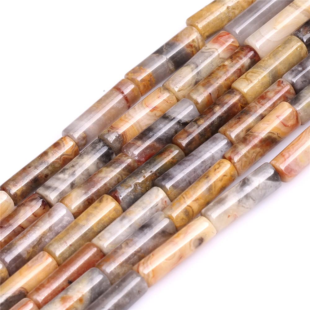 JOE FOREMANCrazy Lace Agate Beads for Jewelry Making Natural Gemstone Semi Precious 4x13mm Yellow Column Tube 15" JOE FOREMAN