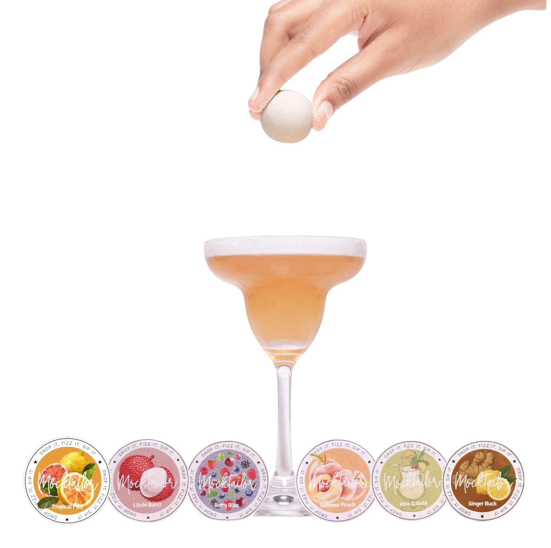 Mocktailor- Mocktail Bombs/Cocktail bombs, Soda Drink, Party Cocktail Mixer,DROP FIZZ & SIP, Perfect for Drinks & Parties, Pack of 6, Flavour - Assorted